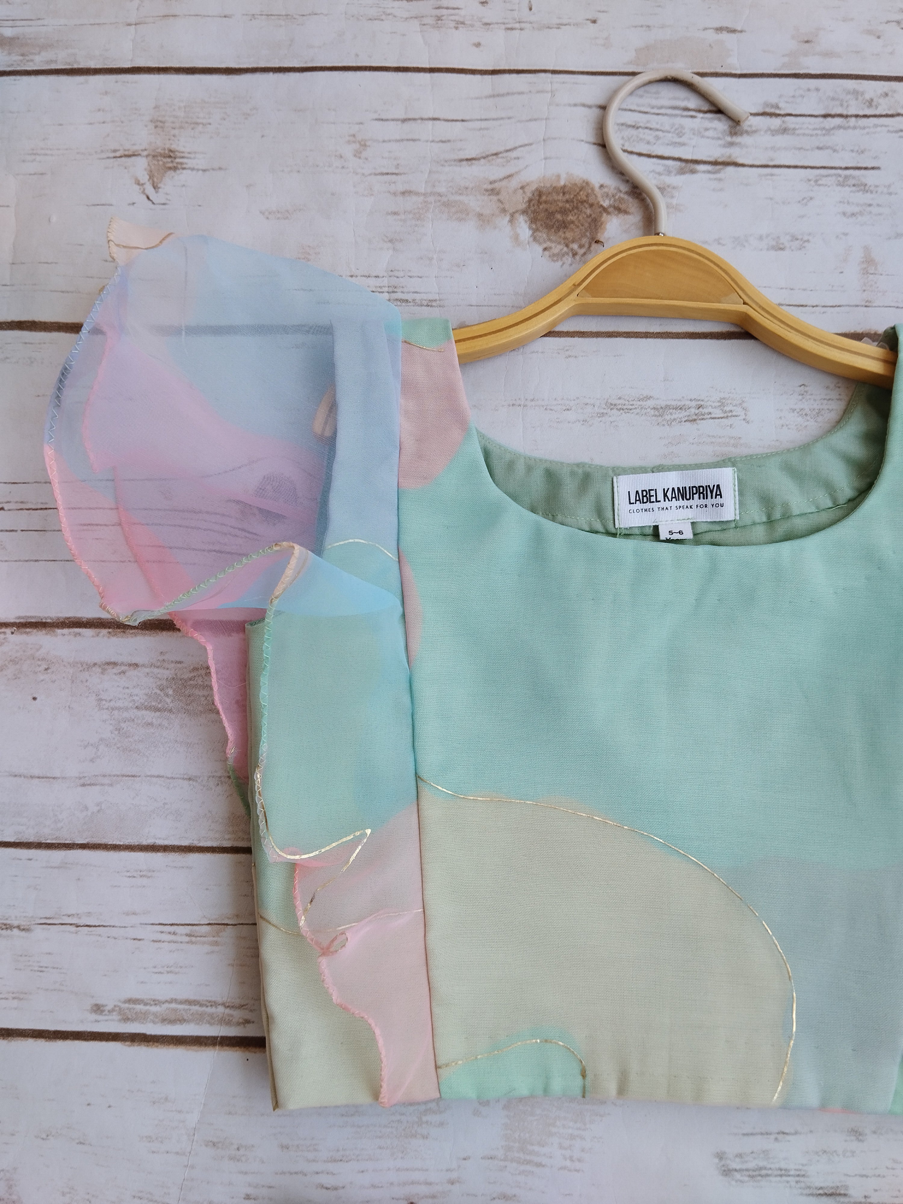Pastel Dream Organza Crop-Top Kids Sharara Set